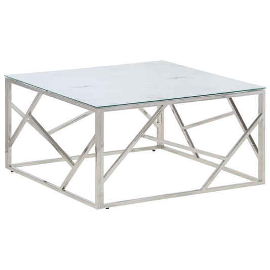 vidaXL Coffee Table Silver Stainless Steel and Tempered Glass