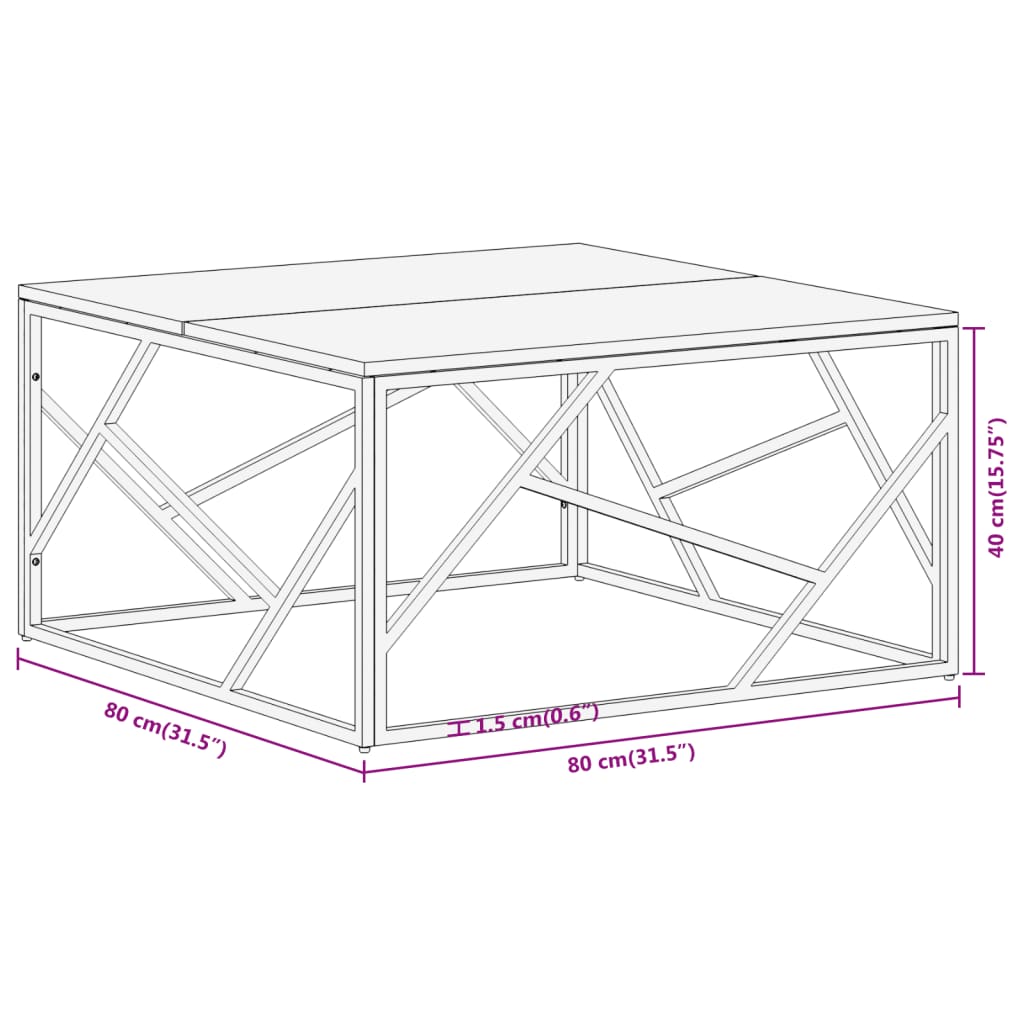 vidaXL Coffee Table Silver Stainless Steel and Solid Acacia Wood