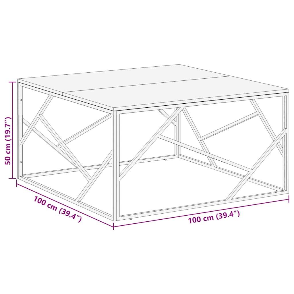 vidaXL Coffee Table Silver Stainless Steel and Solid Wood Acacia