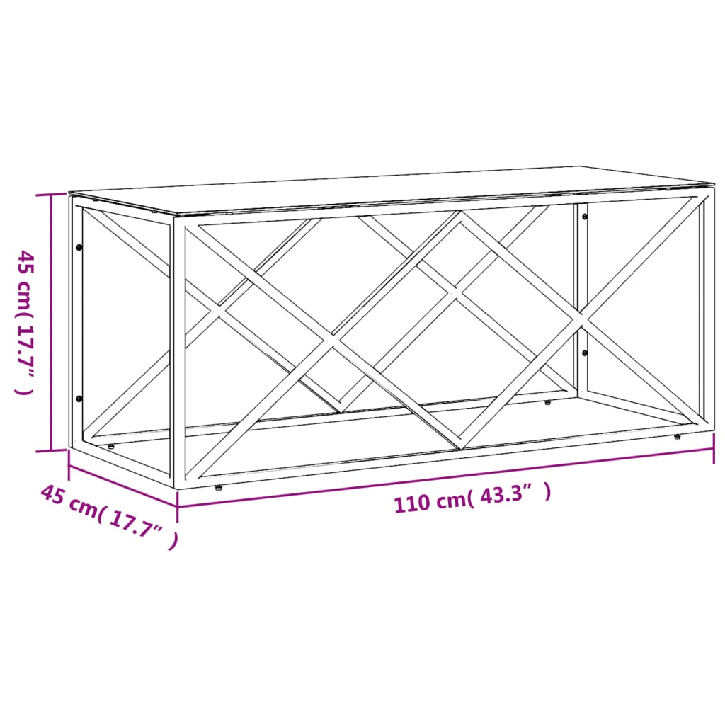 vidaXL Coffee Table 110x45x45 cm Stainless Steel and Glass