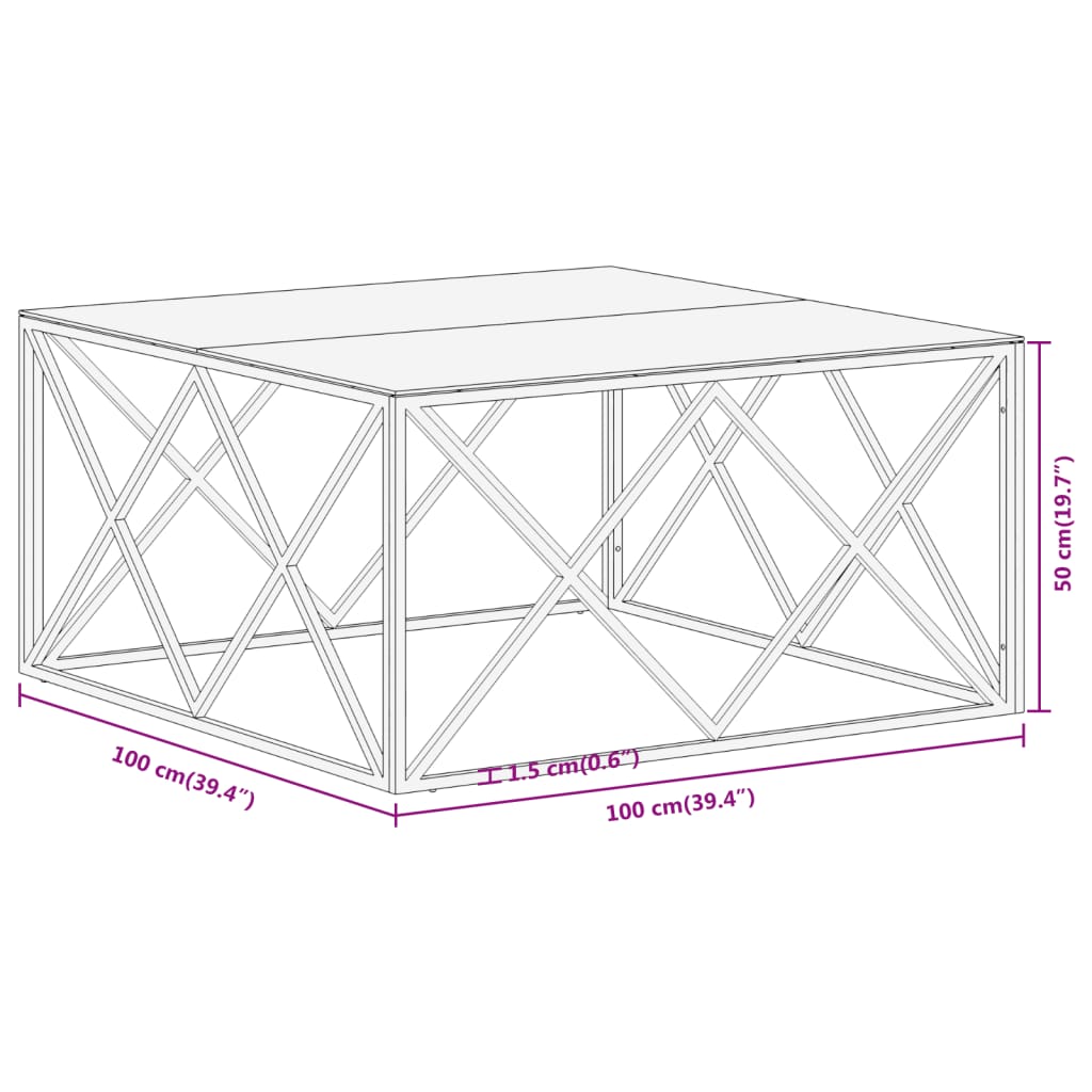 vidaXL Coffee Table Silver Stainless Steel and Tempered Glass