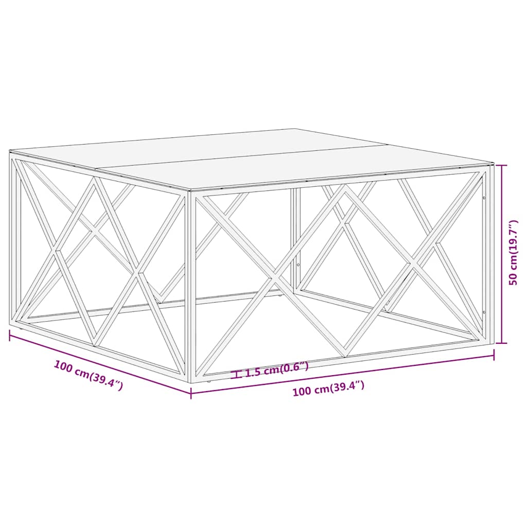 vidaXL Coffee Table Silver Stainless Steel and Tempered Glass