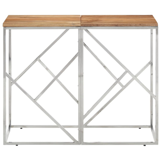 vidaXL Console Table Silver Stainless Steel and Solid Wood Acacia