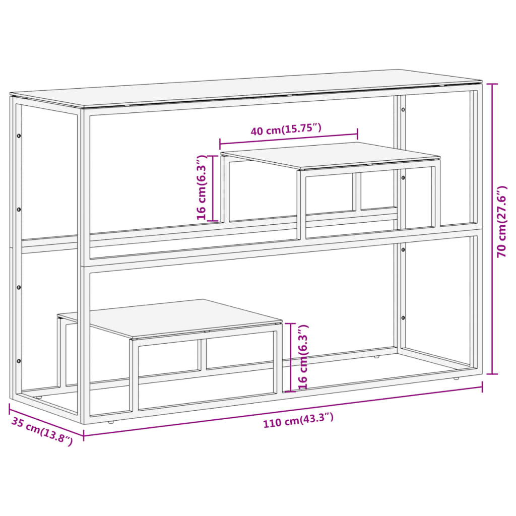vidaXL Console Table Silver Stainless Steel and Tempered Glass