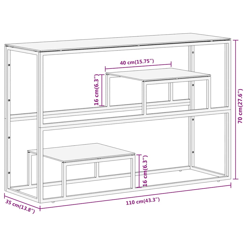 vidaXL Console Table Gold Stainless Steel and Tempered Glass
