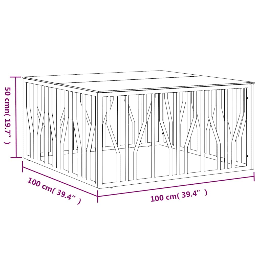 vidaXL Coffee Table 100x100x50 cm Stainless Steel and Glass