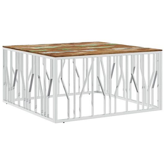 vidaXL Coffee Table Silver Stainless Steel and Solid Wood Reclaimed