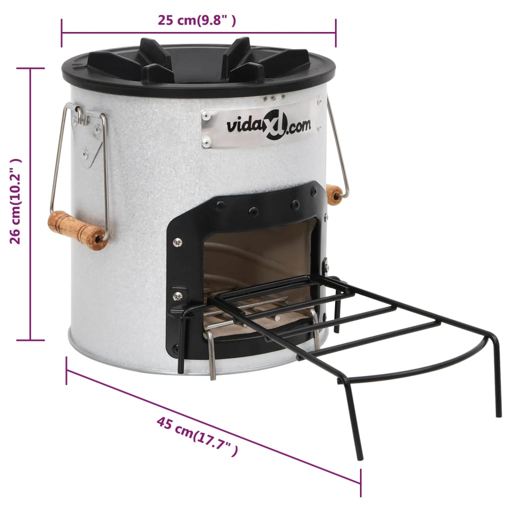 vidaXL Camping Wood Stove Silver 45x25x26 cm Steel