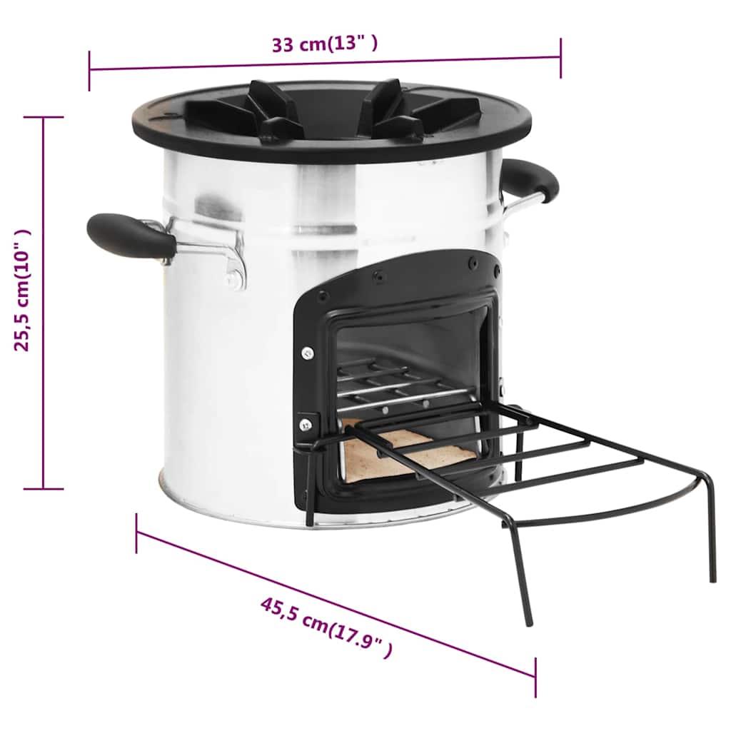 vidaXL Camping Wood Stove Silver 45,5x33x25,5 cm Stainless Steel