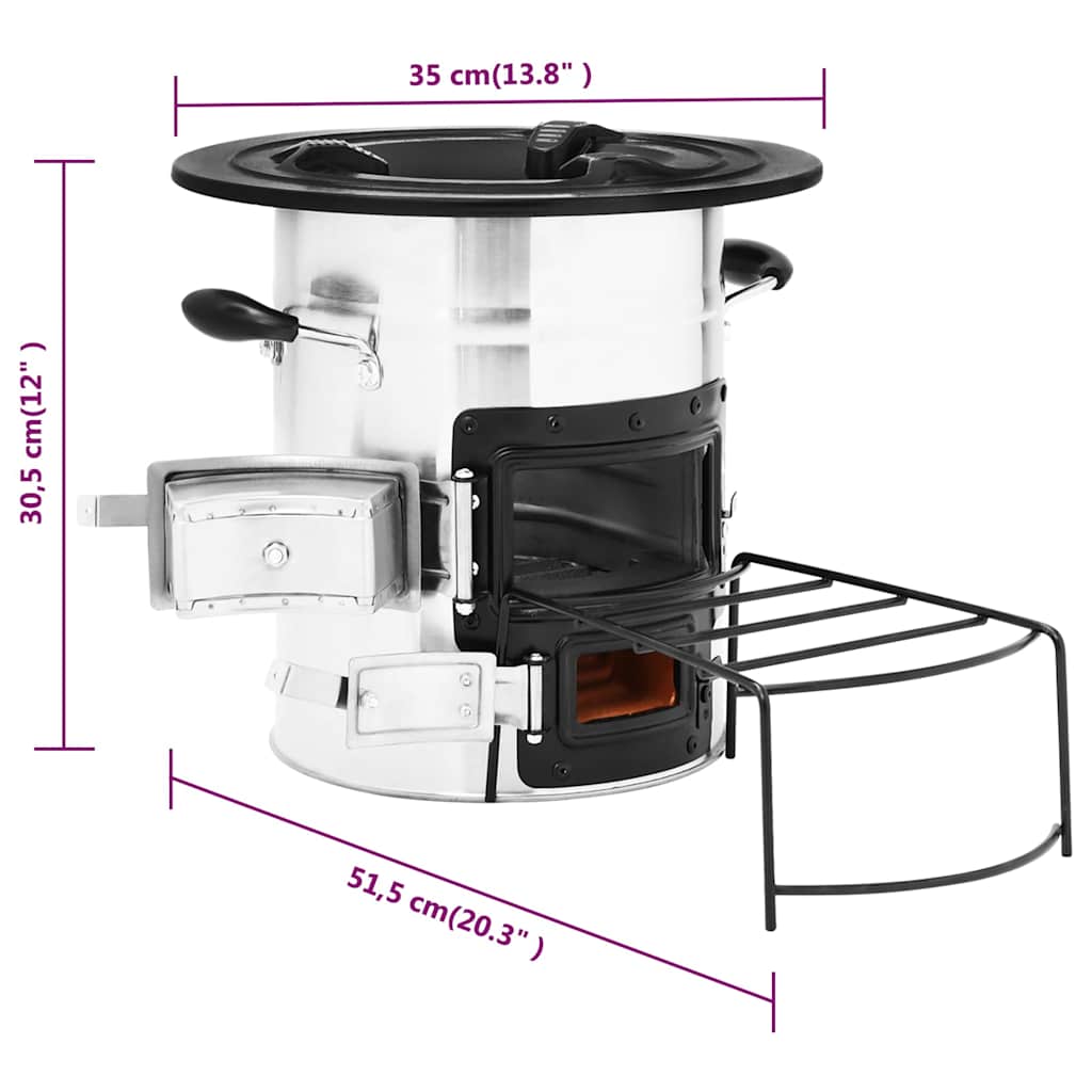 vidaXL Camping Wood Stove Silver 51,5x35x30,5 cm Stainless Steel