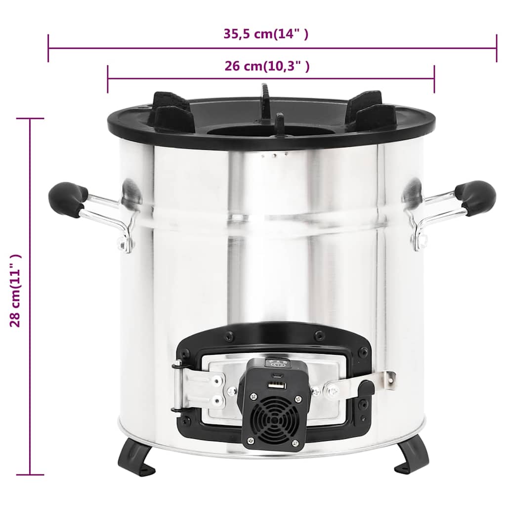 vidaXL Wood Stove with USB Fan Silver 35,5x26x28 cm Stainless Steel