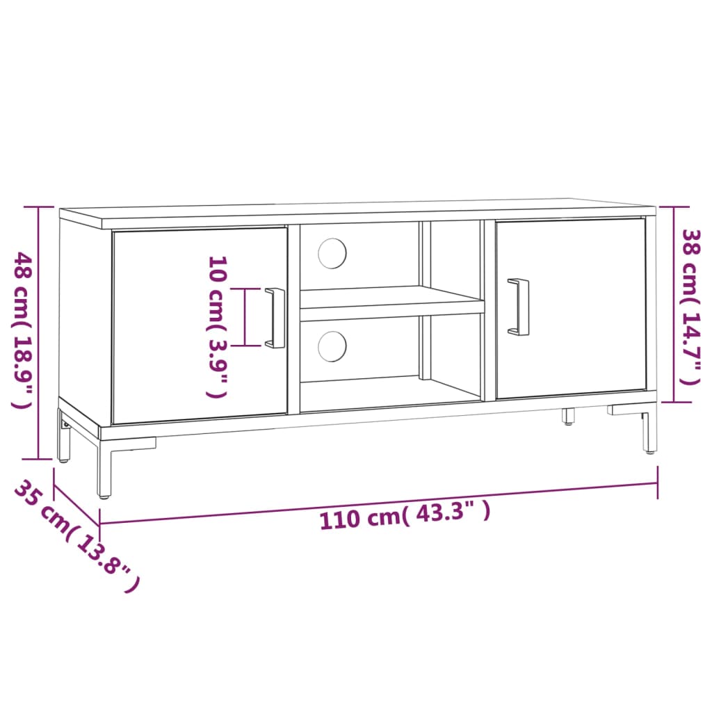 vidaXL TV Cabinet Brown 110x35x48 cm Solid Pinewood