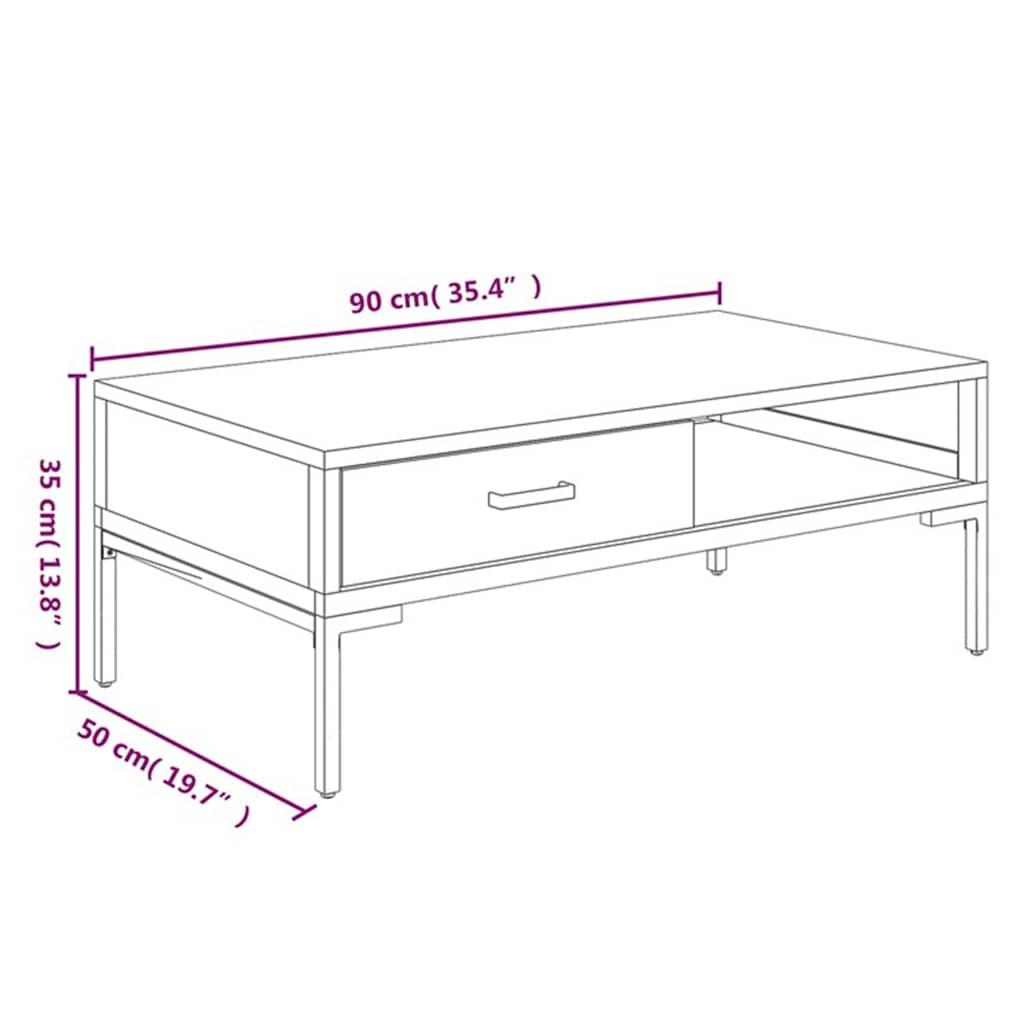 vidaXL Coffee Table Black 90x50x35 cm Solid Pinewood