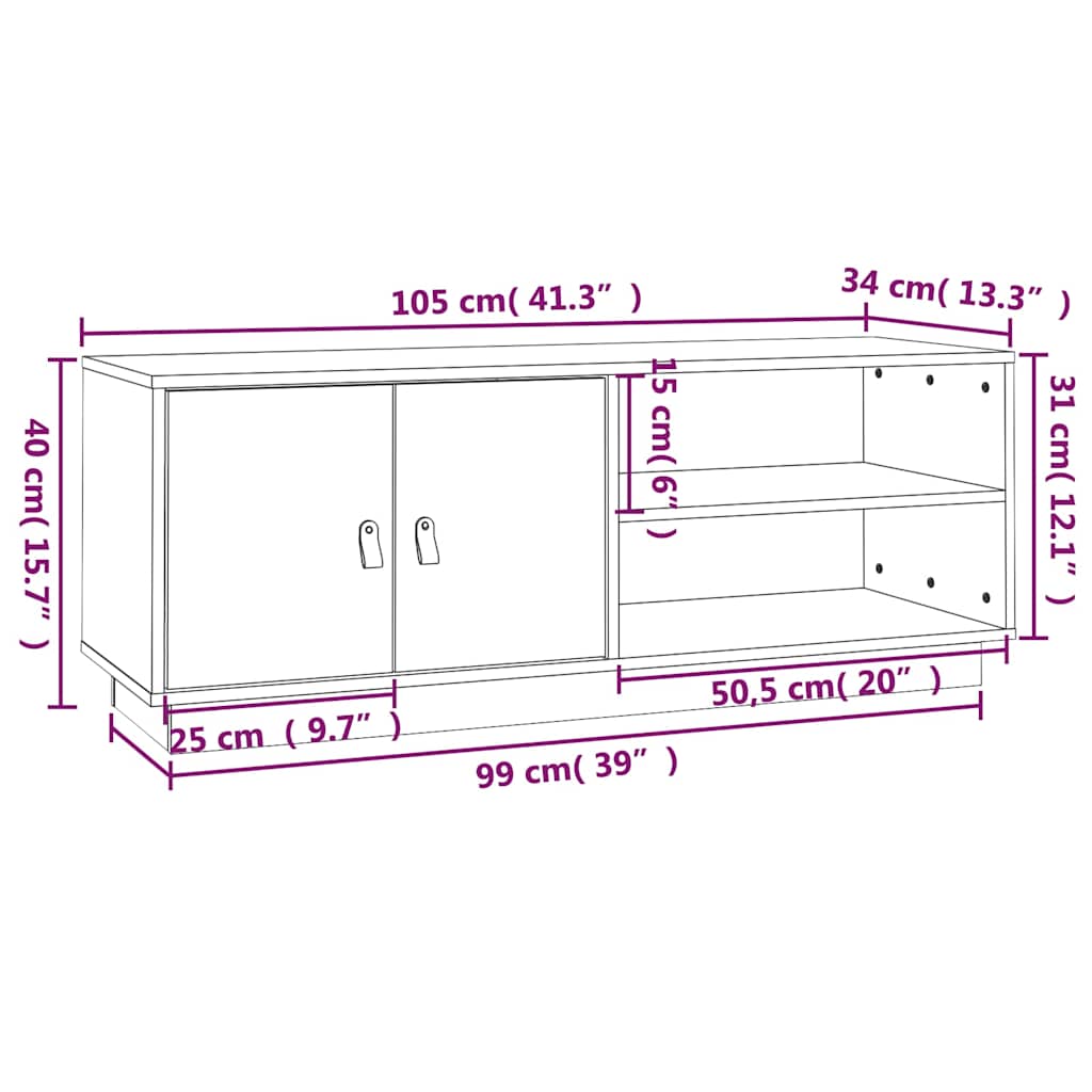 vidaXL TV Cabinet Grey 105x34x40 cm Solid Wood Pine