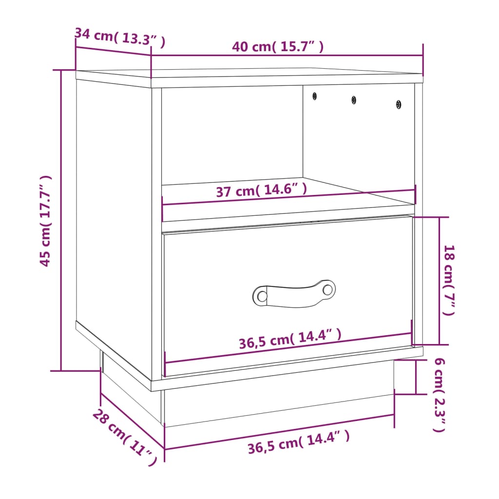 vidaXL Bedside Cabinet Honey Brown 40x34x45 cm Solid Wood Pine