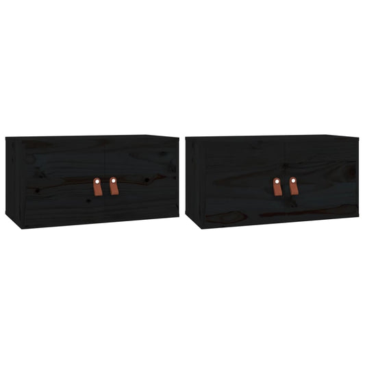 vidaXL Wall Cabinet | Set of 2 | Black | Solid pinewood, engineered wood