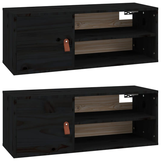 vidaXL Wall Cabinets 2 pcs Black 80x30x30 cm Solid Wood Pine