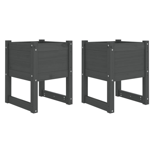 vidaXL Planters 2 pcs Grey 40x40x52,5 cm Solid Wood Pine