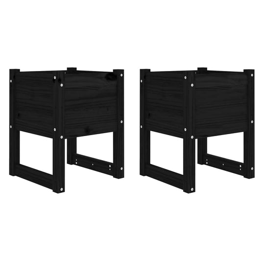 vidaXL Planters 2 pcs Black 40x40x52,5 cm Solid Wood Pine