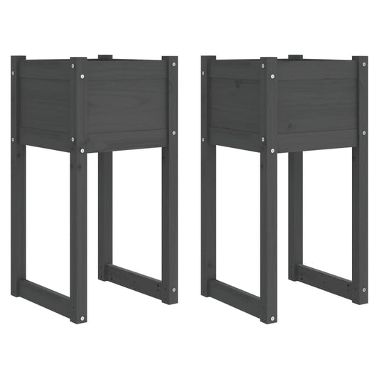 vidaXL Planters 2 pcs Grey 40x40x81 cm Solid Wood Pine