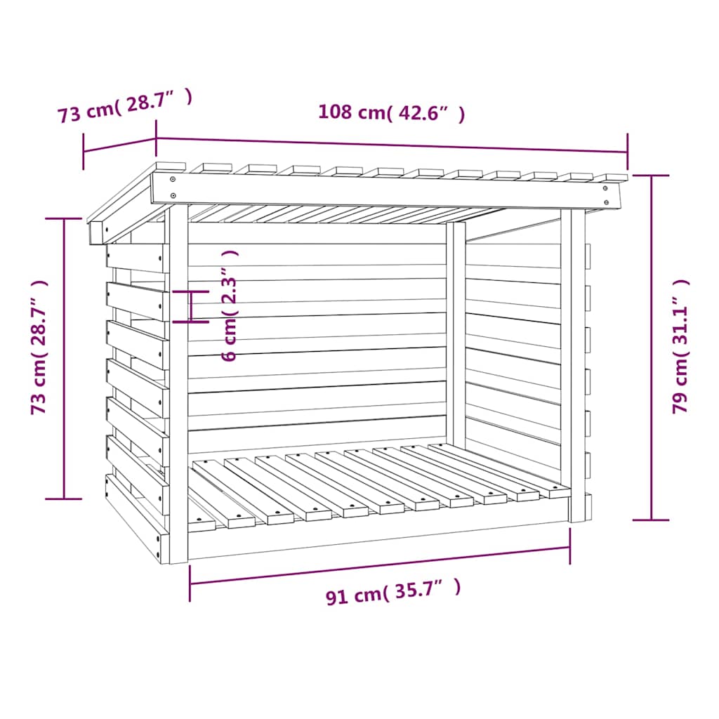vidaXL Firewood Rack Black 108x73x79 cm Solid Wood Pine