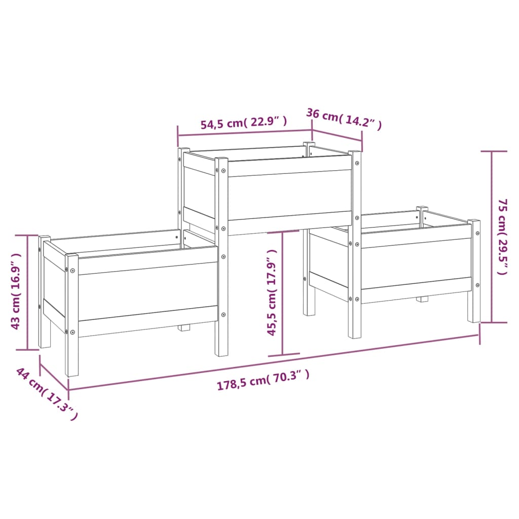 vidaXL Planter Honey Brown 178.5x44x75 cm Solid Wood Pine