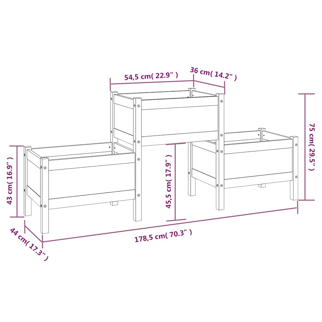 vidaXL Planter Honey Brown 178,5x44x75 cm Solid Wood Pine
