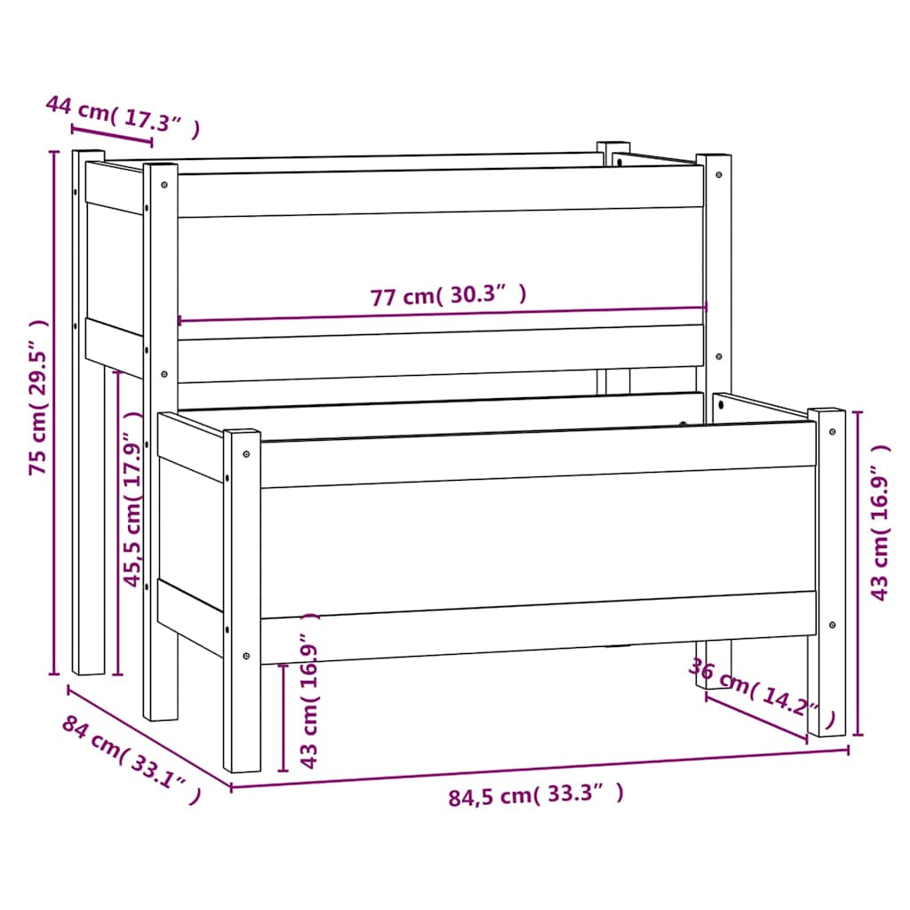 vidaXL Planter White 84,5x84x75 cm Solid Wood Pine