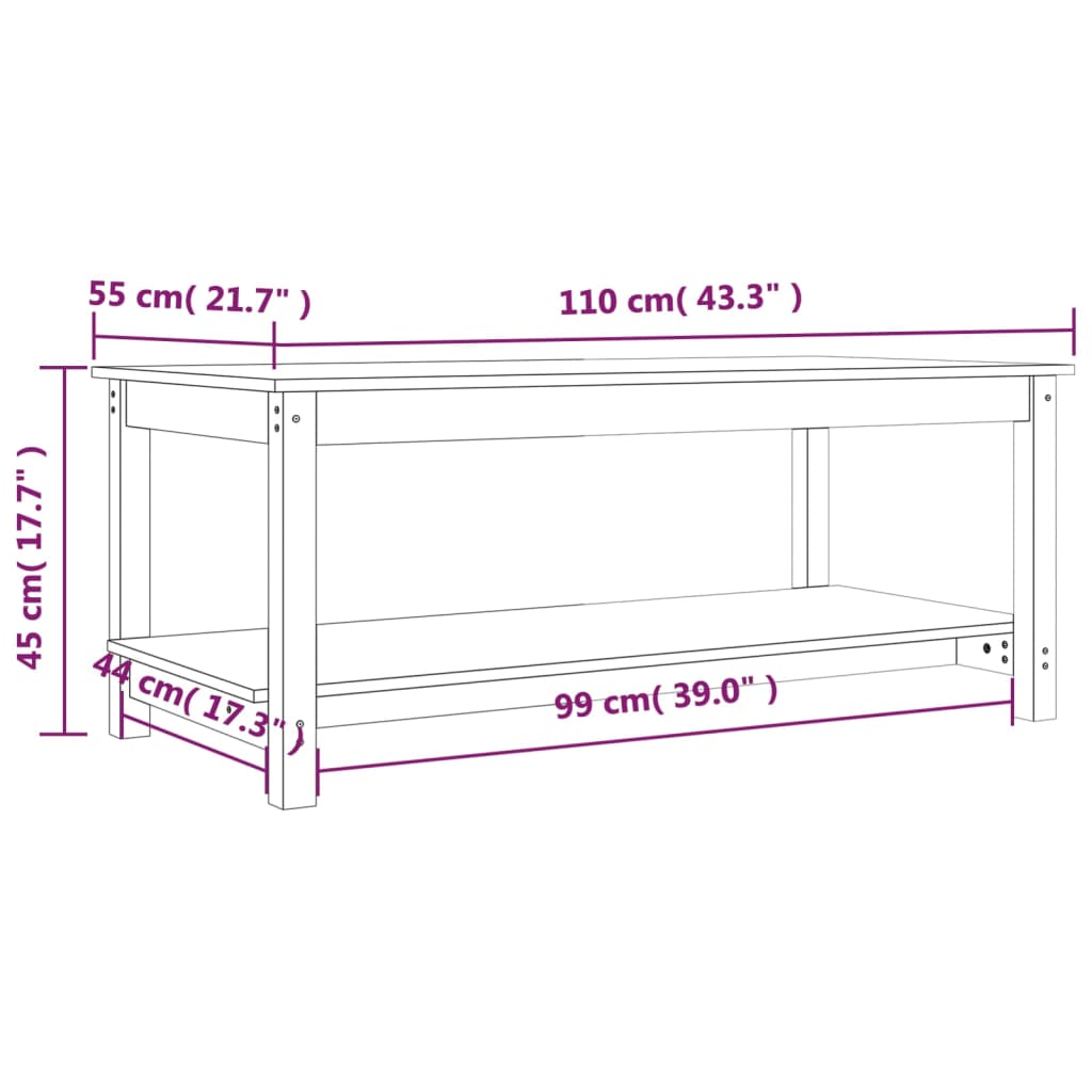 vidaXL Coffee Table 110x55x45 cm Solid Wood Pine
