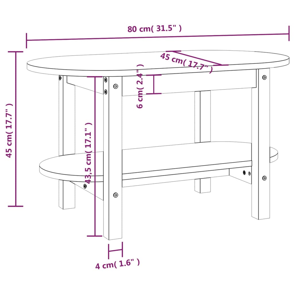 vidaXL Coffee Table Grey 80x45x45 cm Solid Wood Pine