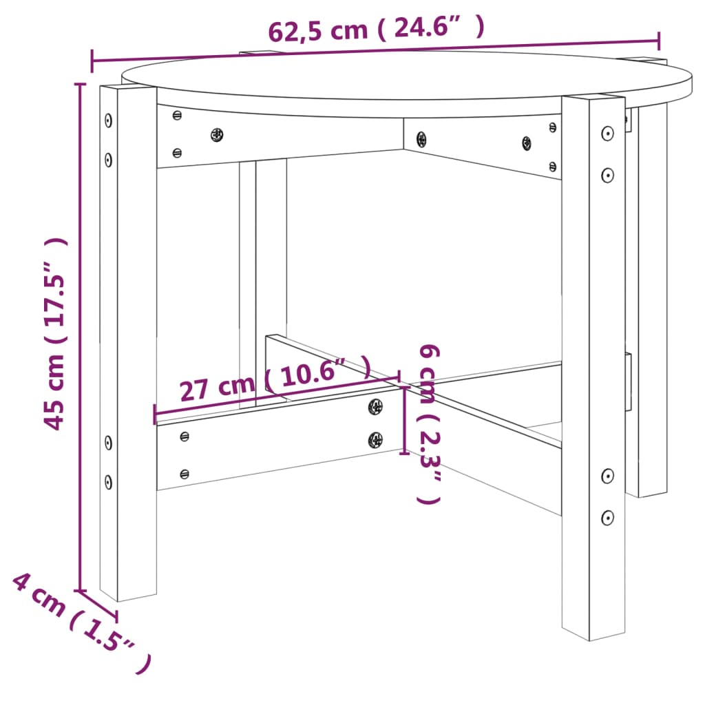 vidaXL Coffee Table Ø 62.5x45 cm Solid Wood Pine
