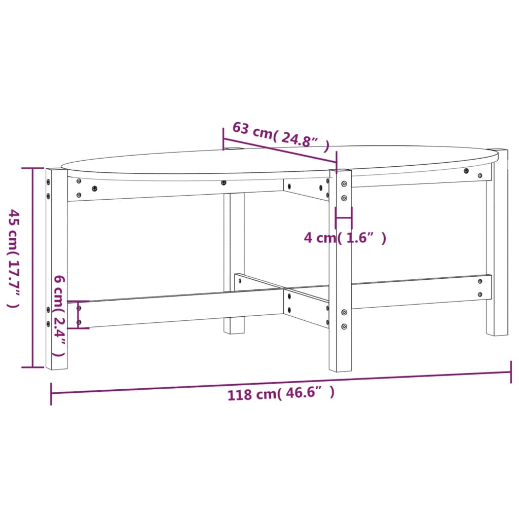 vidaXL Coffee Table Grey 118x63x45 cm Solid Wood Pine