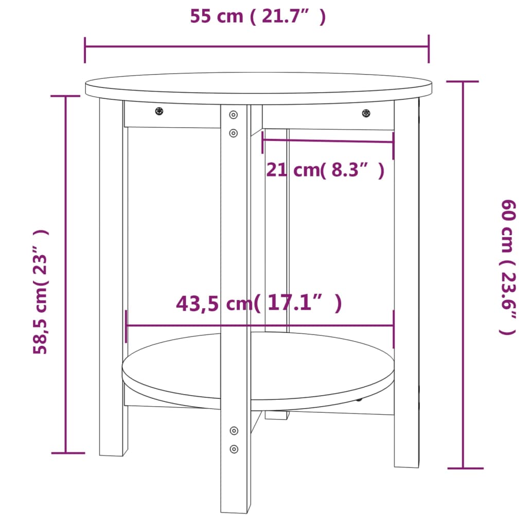 vidaXL Coffee Table Black Ø 55x60 cm Solid Wood Pine