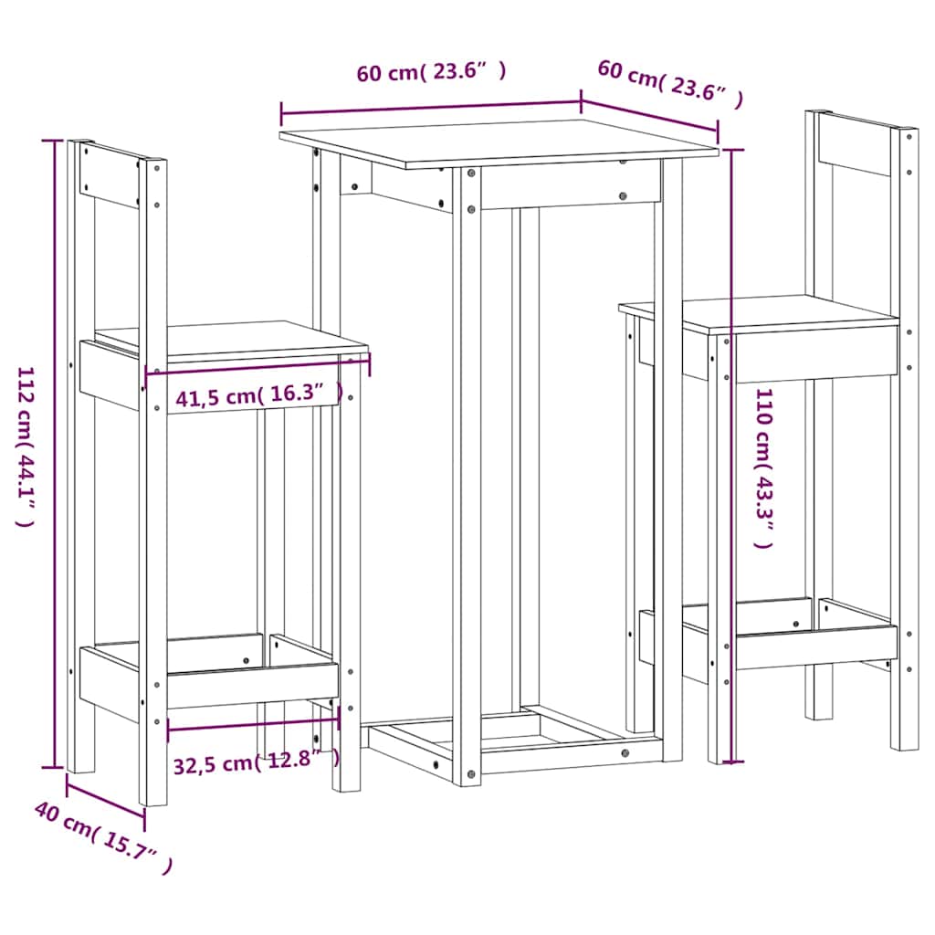 vidaXL 3 Piece Bar Set White Solid Wood Pine