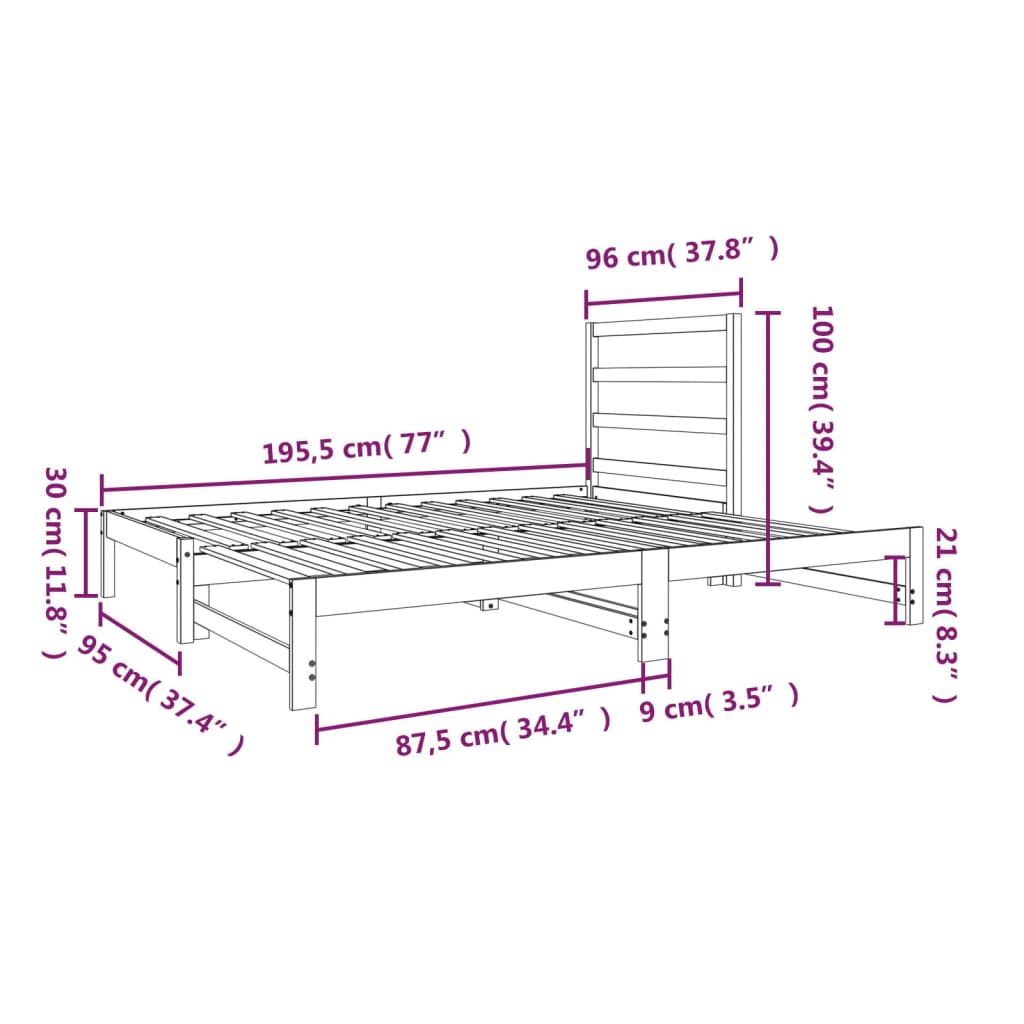 vidaXL Pull-out Day Bed without Mattress 2x(90x190) cm