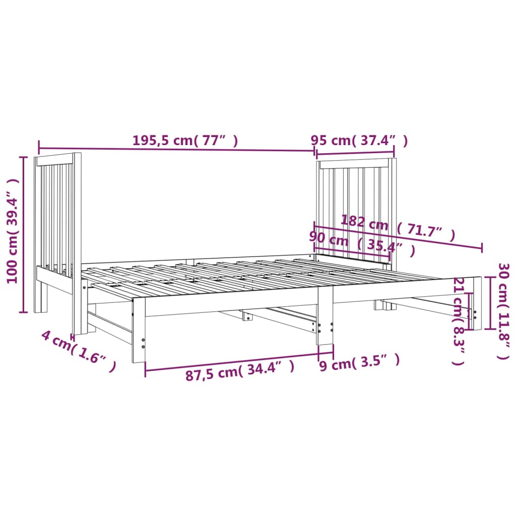 vidaXL Pull-out Day Bed without Mattress 2x(90x190) cm