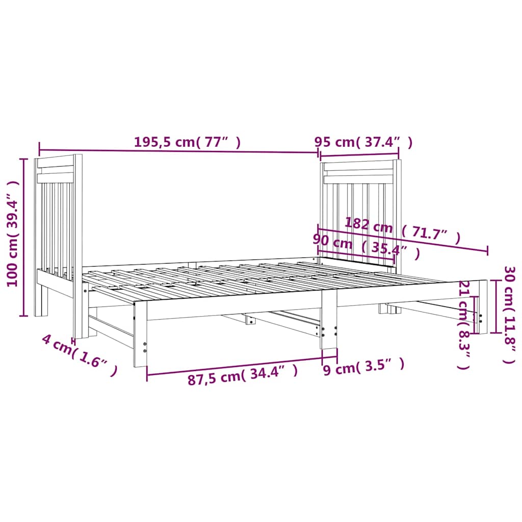 vidaXL Pull-out Day Bed without Mattress 2x(90x190) cm