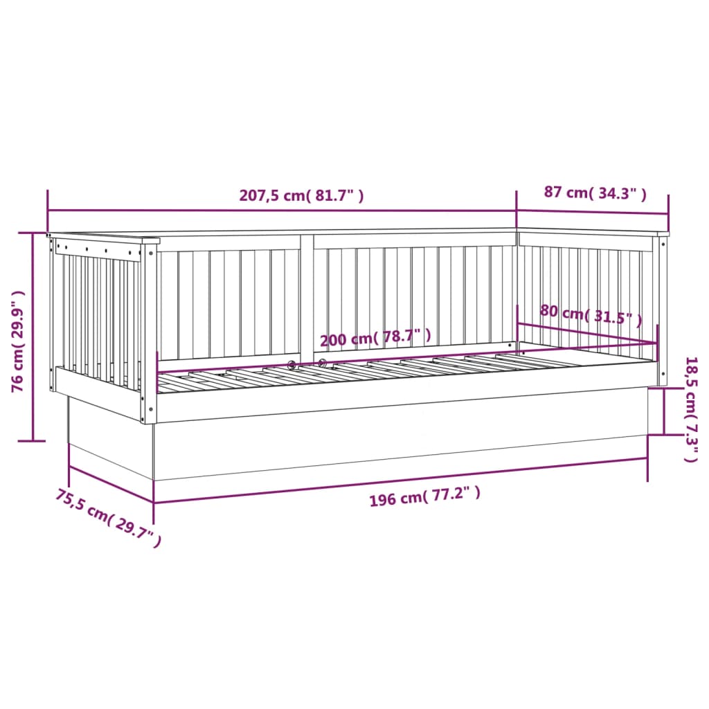 vidaXL Day Bed without Mattress Honey Brown 80x200 cm Solid Wood Pine