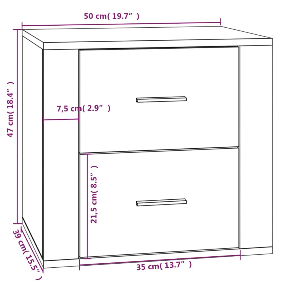 vidaXL Bedside Cabinet White 50x39x47 cm