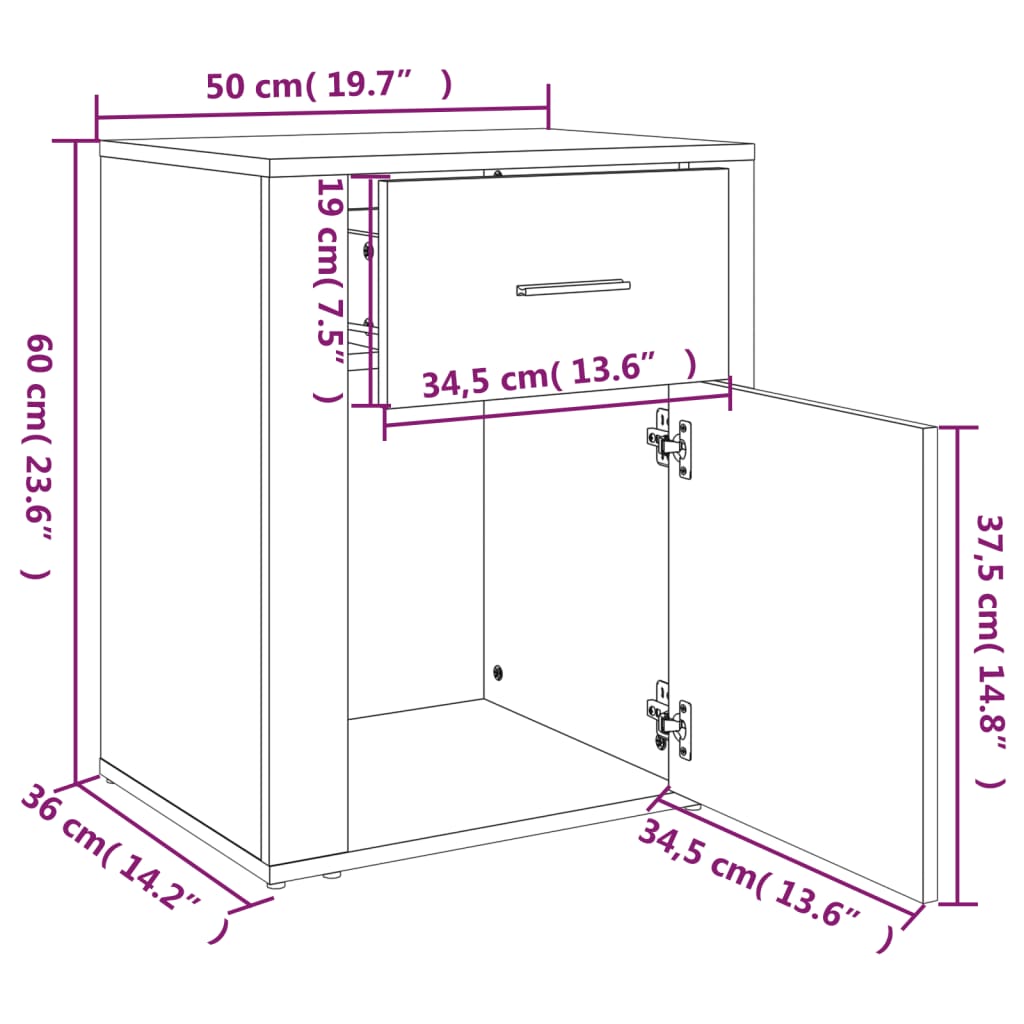 vidaXL Bedside Cabinet Concrete Grey 50x36x60 cm Engineered Wood