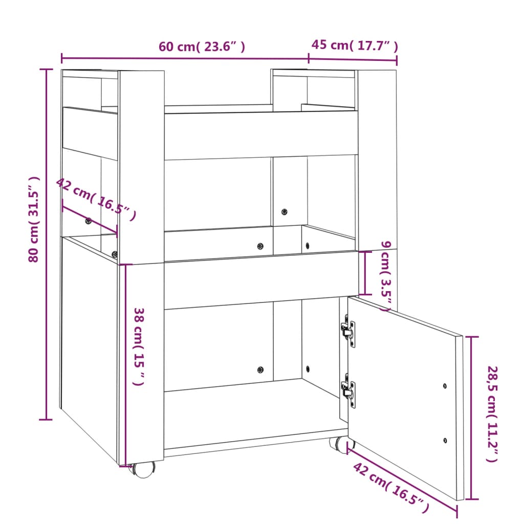 vidaXL Kitchen Trolley White 60x45x80 cm Engineered Wood