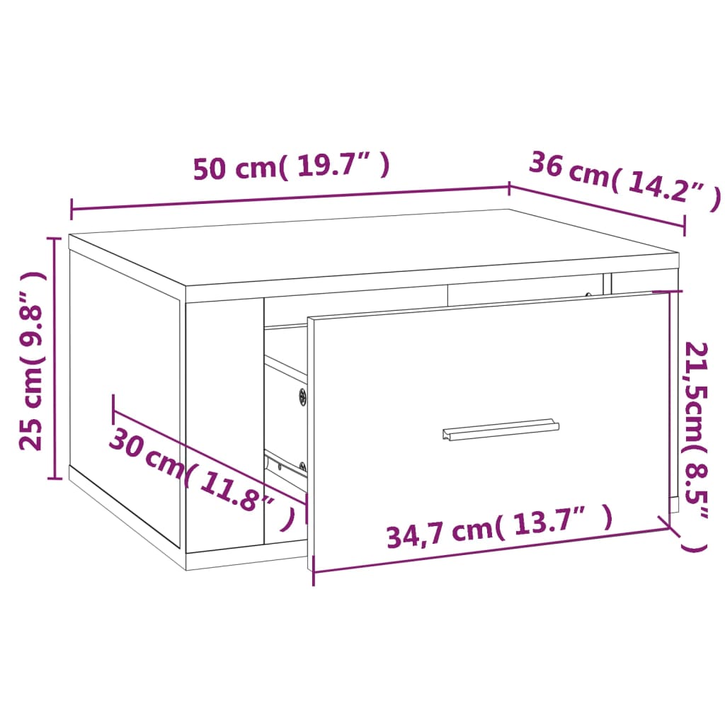 vidaXL Wall-mounted Bedside Cabinets 2 pcs Smoked Oak 50x36x25 cm