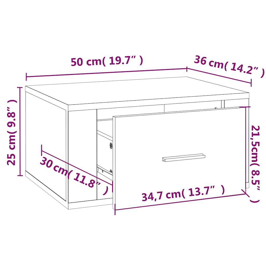 vidaXL Wall-mounted Bedside Cabinets 2 pcs Brown Oak 50x36x25 cm
