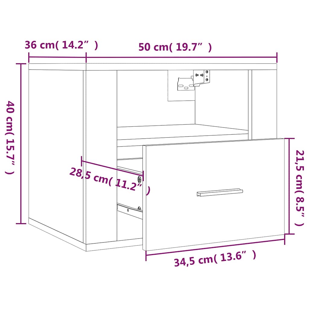 vidaXL Wall-mounted Bedside Cabinet Smoked Oak 50x36x40 cm