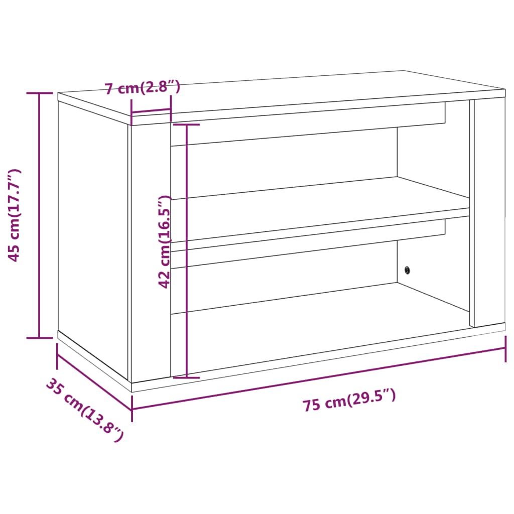 vidaXL Shoe Rack Smoked Oak 75x35x45 cm Engineered Wood