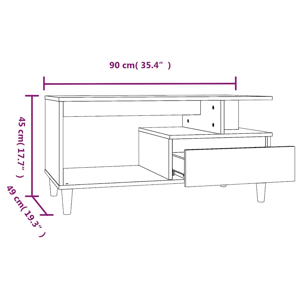 vidaXL Coffee Table Smoked Oak 90x49x45 cm Engineered Wood