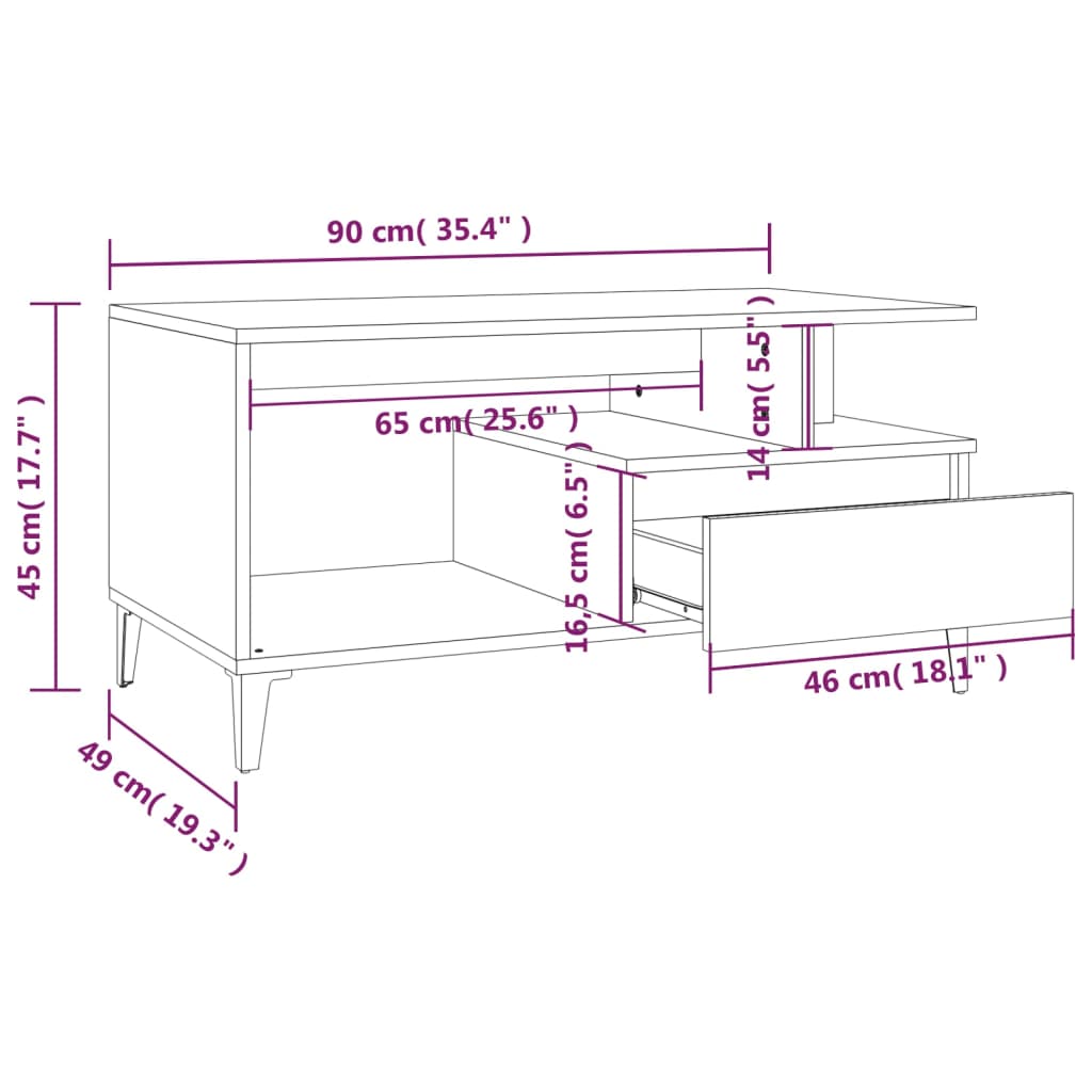 vidaXL Coffee Table White 90x49x45 cm Engineered Wood