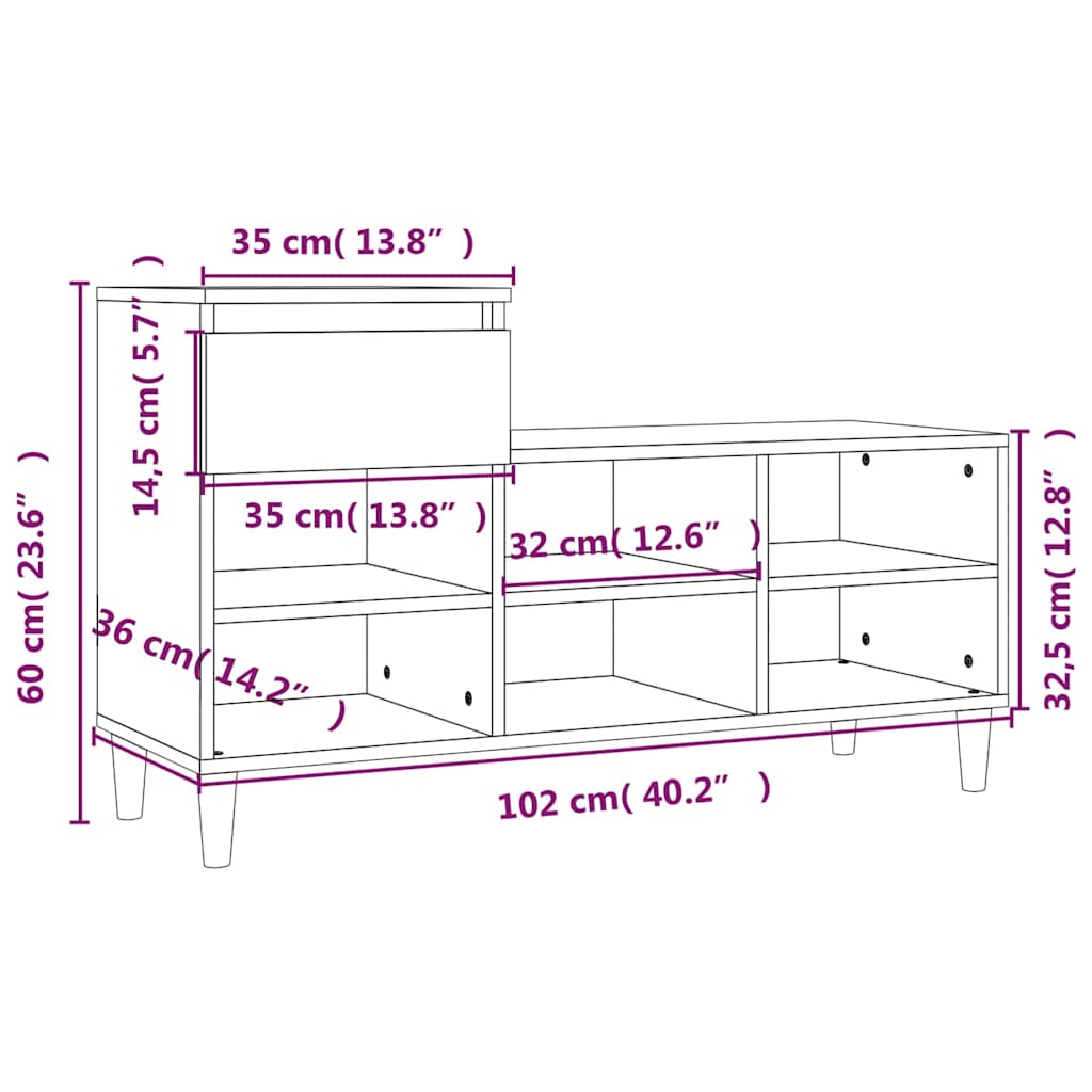 vidaXL Shoe Cabinet Smoked Oak 102x36x60 cm Engineered Wood