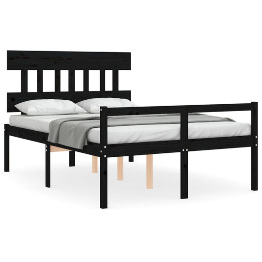 vidaXL Bed Frame with Headboard Black Double Solid Wood