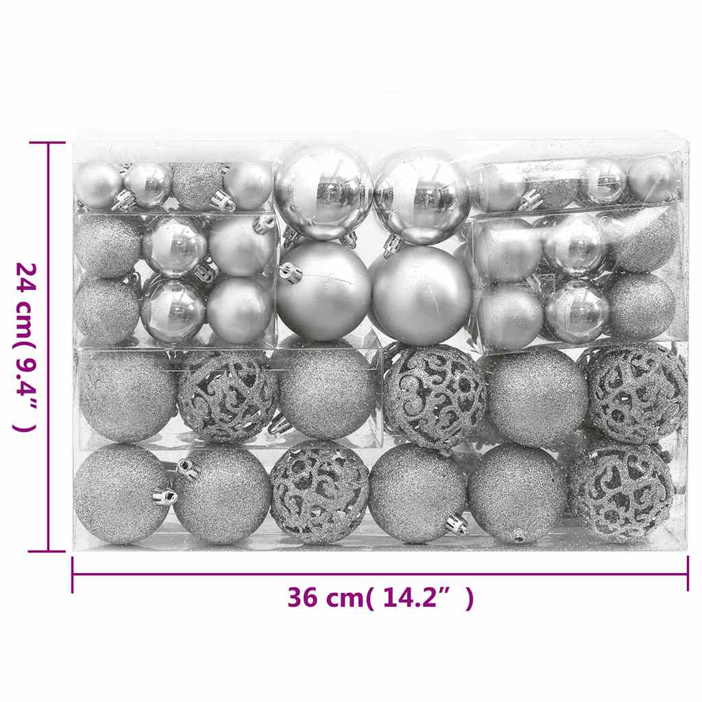 vidaXL 111 Piece Christmas Bauble Set Silver Polystyrene